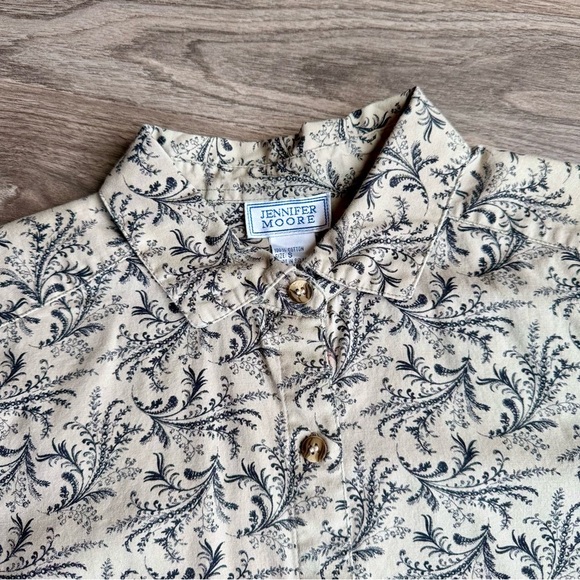 Jennifer Moore L cotton button up foliage print shirt beige black - Picture 3 of 10